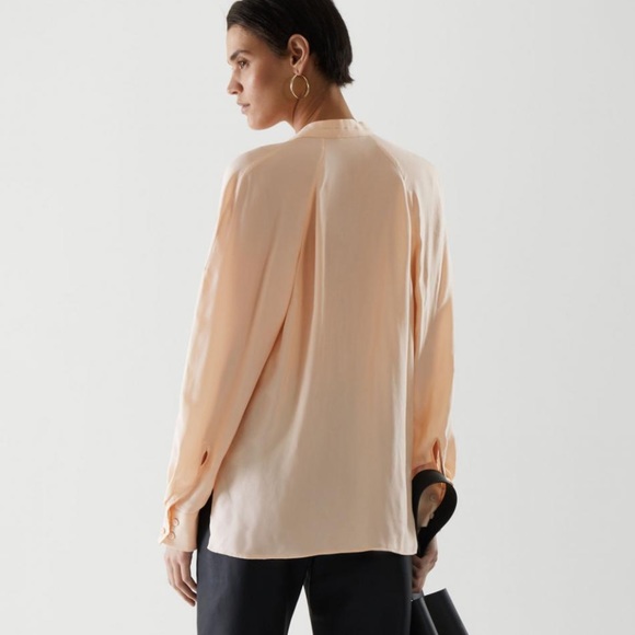 COS Tie Neck Light Peach Cupro Pussycat Blouse - 10 - Picture 2 of 15